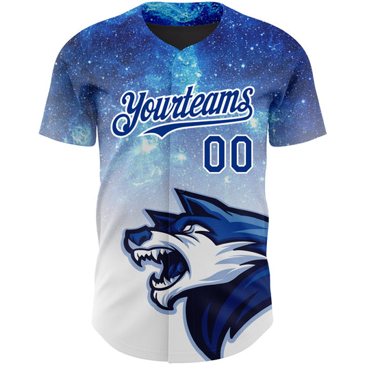 Custom Royal White 3D Pattern Design Animal Wolf Authentic Baseball Jersey - Sky-Custom