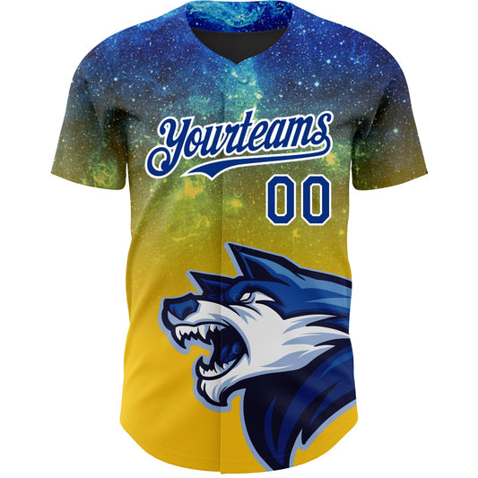 Custom Yellow Royal-White 3D Pattern Design Animal Wolf Authentic Baseball Jersey - Sky-Custom