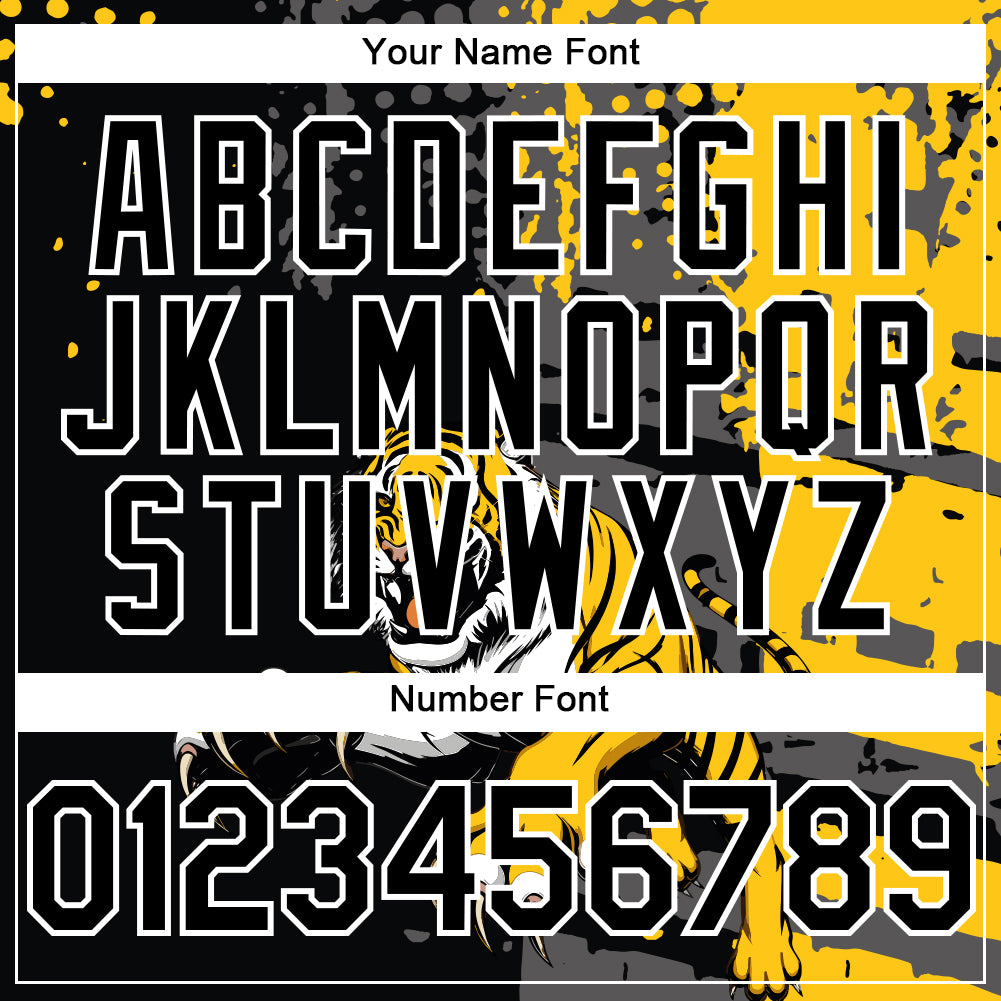 Custom Black Yellow-White 3D Pattern Design Animal Tiger Authentic Baseball Jersey - Sky-Custom