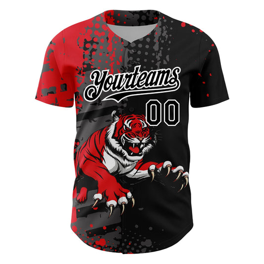 Custom Black Red-White 3D Pattern Design Animal Tiger Authentic Baseball Jersey - Sky-Custom