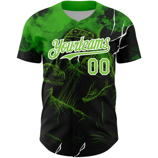 Custom Black Neon Green-White 3D Pattern Design Animal Dinosaur Authentic Baseball Jersey - Sky-Custom