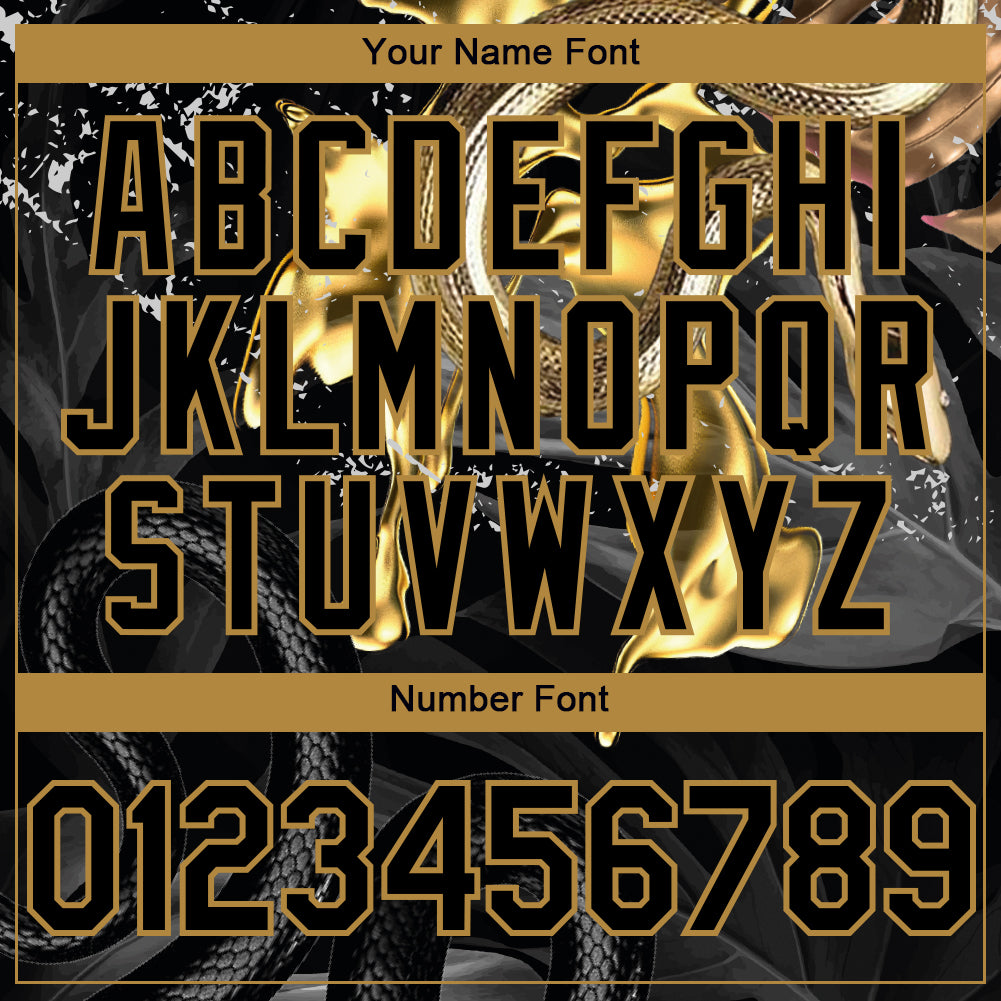 Custom Black Old Gold 3D Pattern Design Animal Snake Authentic Baseball Jersey - Sky-Custom