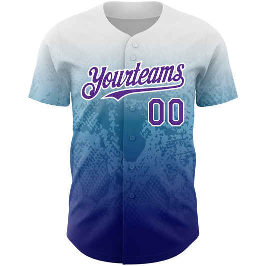 Custom White Purple-Royal 3D Pattern Design Gradient Style Animal Snake Authentic Baseball Jersey - Sky-Custom