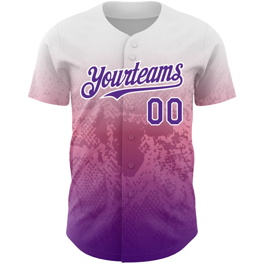 Custom White Purple-Pink 3D Pattern Design Gradient Style Animal Snake Authentic Baseball Jersey - Sky-Custom