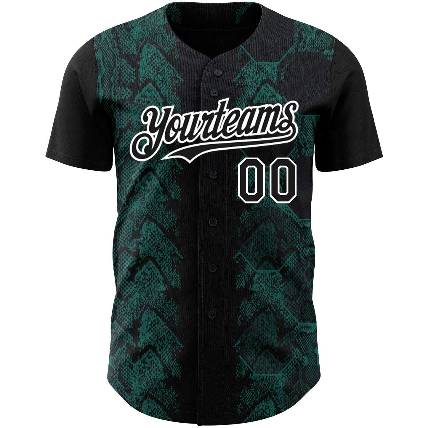 Custom Black Midnight Green-White 3D Pattern Design Animal Snake Authentic Baseball Jersey - Sky-Custom