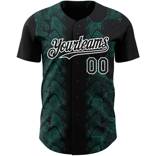 Custom Black Midnight Green-White 3D Pattern Design Animal Snake Authentic Baseball Jersey - Sky-Custom