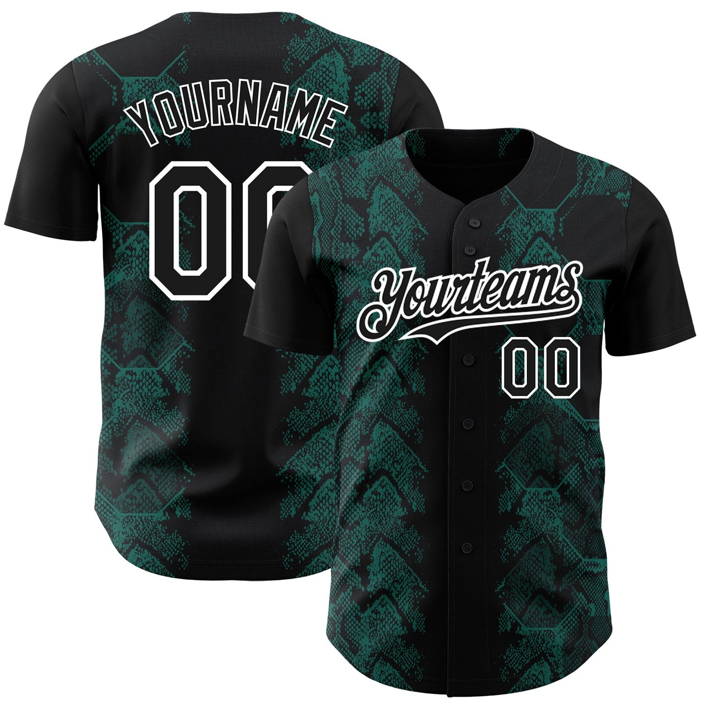 Custom Black Midnight Green-White 3D Pattern Design Animal Snake Authentic Baseball Jersey - Sky-Custom