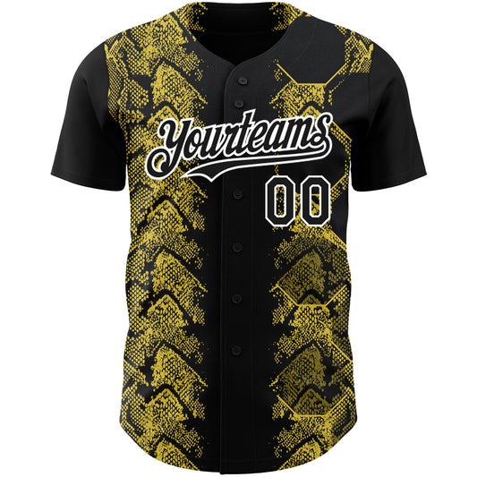 Custom Black Yellow-White 3D Pattern Design Animal Snake Authentic Baseball Jersey - Sky-Custom