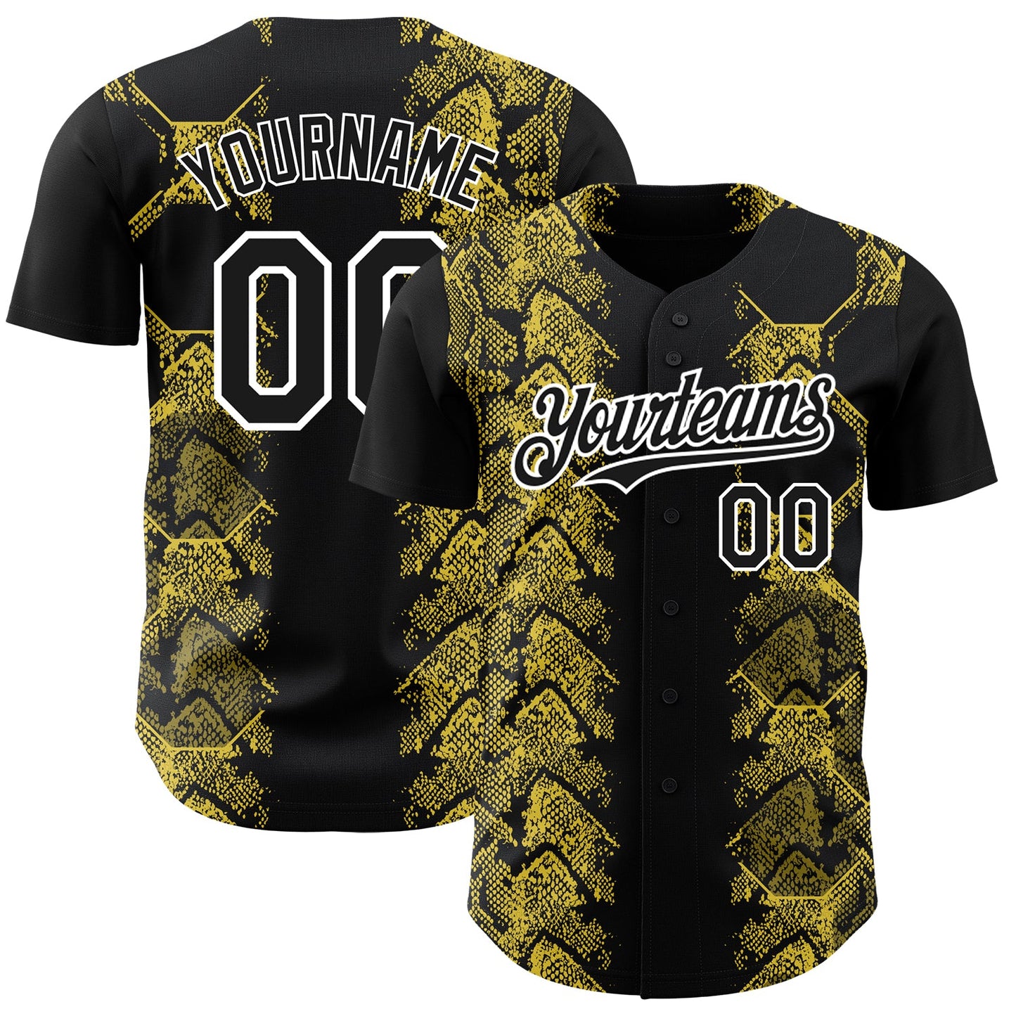 Custom Black Yellow-White 3D Pattern Design Animal Snake Authentic Baseball Jersey - Sky-Custom
