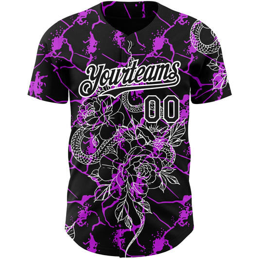 Custom Black Purple-White 3D Pattern Design Animal Snake Authentic Baseball Jersey - Sky-Custom