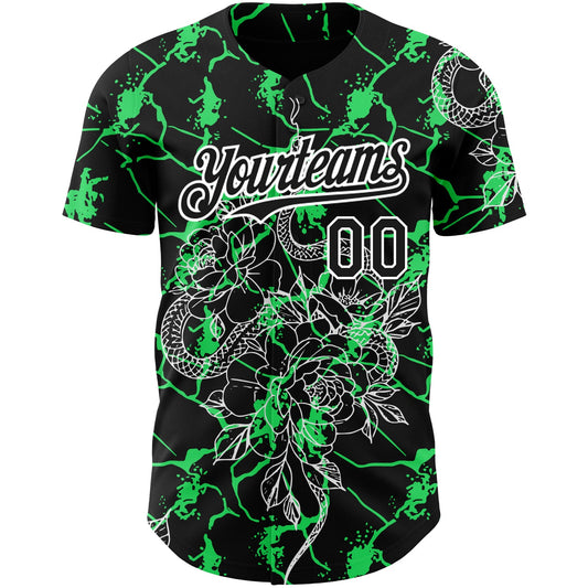 Custom Black Neon Green-White 3D Pattern Design Animal Snake Authentic Baseball Jersey - Sky-Custom