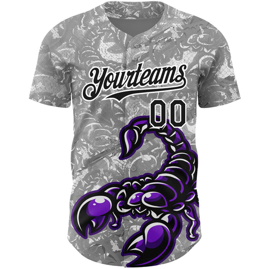 Custom Gray Black-White 3D Pattern Design Animal Scorpion Authentic Baseball Jersey - Sky-Custom