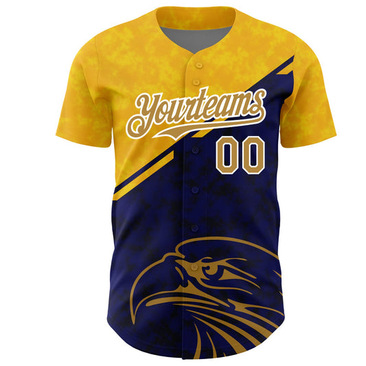 Custom Yellow Old Gold-Navy 3D Pattern Design Animal Eagle Authentic Baseball Jersey - Sky-Custom