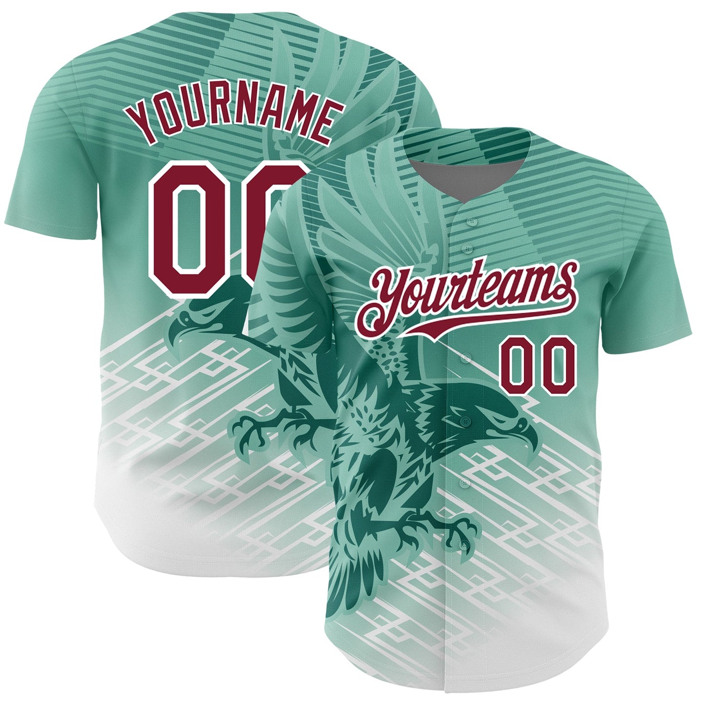 Custom Teal Crimson-White 3D Pattern Design Animal Eagle Authentic Baseball Jersey - Sky-Custom