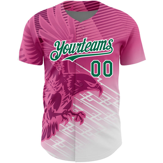 Custom Pink Kelly Green-White 3D Pattern Design Animal Eagle Authentic Baseball Jersey - Sky-Custom