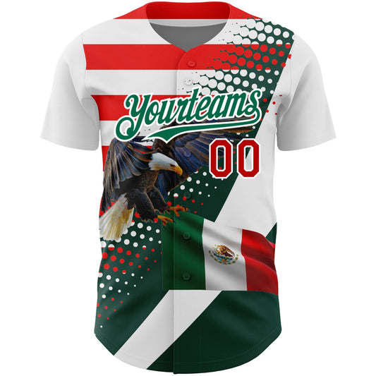 Custom White Red-Kelly Green 3D Mexico Authentic Baseball Jersey - Sky-Custom