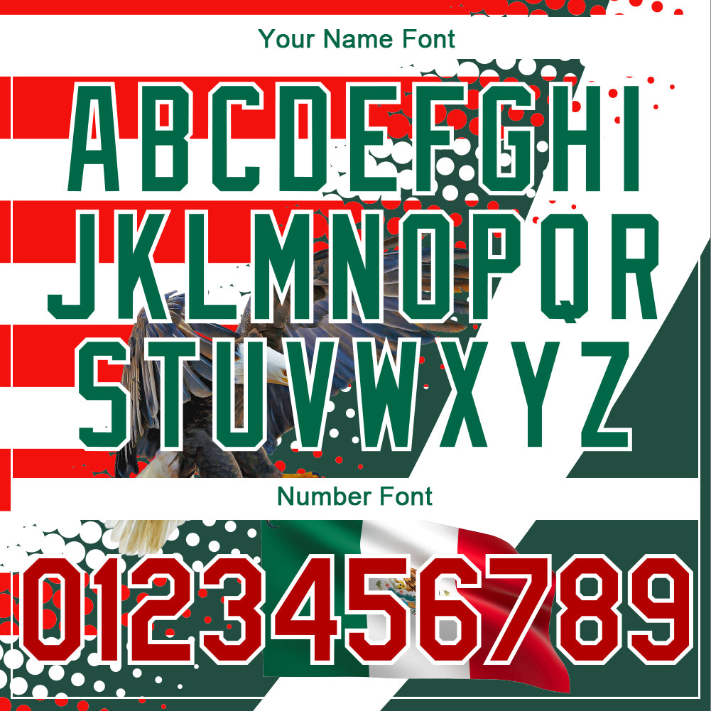 Custom White Red-Kelly Green 3D Mexico Authentic Baseball Jersey - Sky-Custom