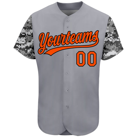 Custom Gray Orange Black-Camo 3D Pattern Design Authentic Baseball Jersey - Sky-Custom