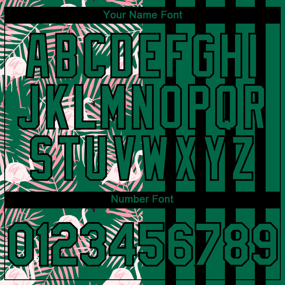 Custom Kelly Green Black 3D Pattern Design Tropical Palm Leaves And Famingo Authentic Baseball Jersey - Sky-Custom