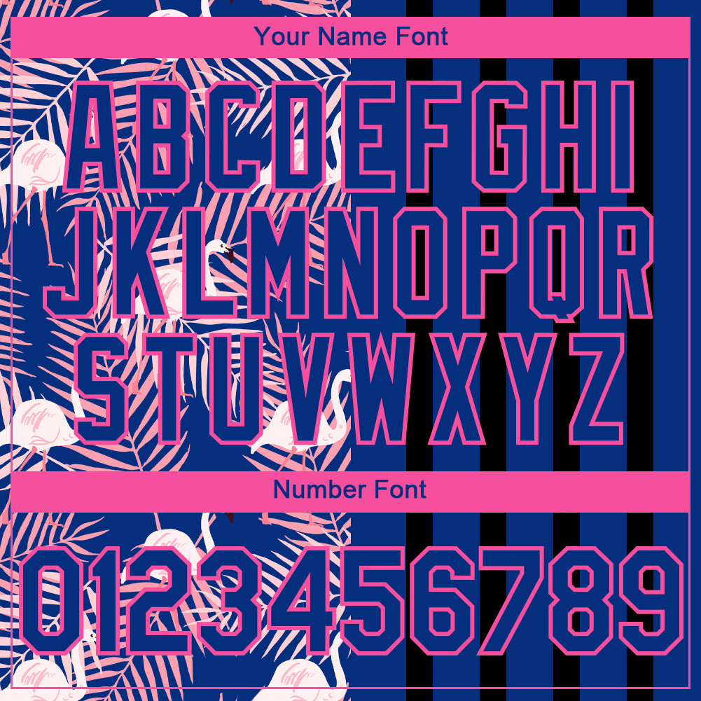 Custom Royal Pink-Black 3D Pattern Design Tropical Palm Leaves And Famingo Authentic Baseball Jersey - Sky-Custom