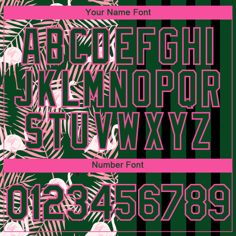 Custom Green Pink-Black 3D Pattern Design Tropical Palm Leaves And Famingo Authentic Baseball Jersey - Sky-Custom