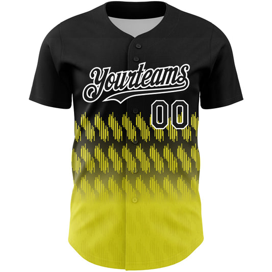 Custom Black Light Yellow-White 3D Pattern Design Lines Authentic Baseball Jersey - Sky-Custom