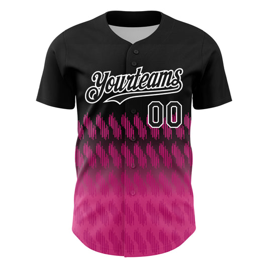 Custom Black Pink-White 3D Pattern Design Lines Authentic Baseball Jersey - Sky-Custom