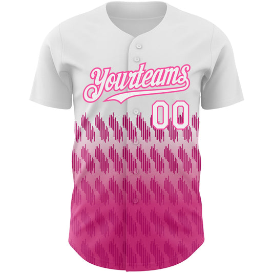Custom White Pink 3D Pattern Design Lines Authentic Baseball Jersey - Sky-Custom