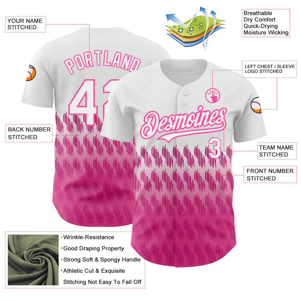 Custom White Pink 3D Pattern Design Lines Authentic Baseball Jersey - Sky-Custom