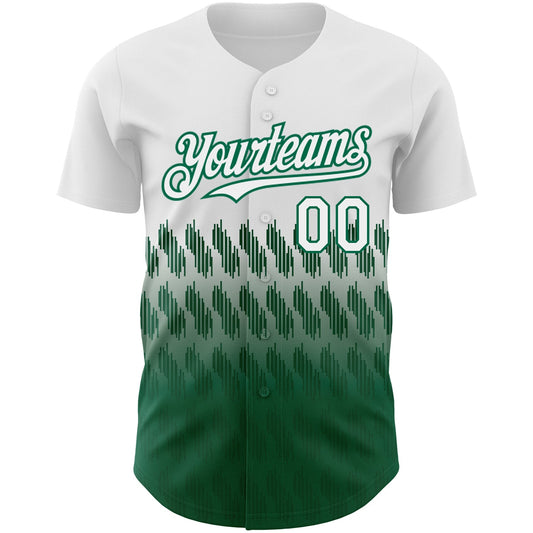Custom White Kelly Green 3D Pattern Design Lines Authentic Baseball Jersey - Sky-Custom