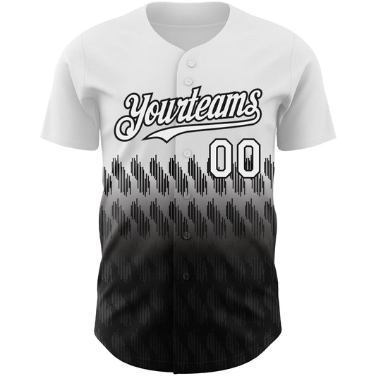 Custom White Black 3D Pattern Design Lines Authentic Baseball Jersey - Sky-Custom