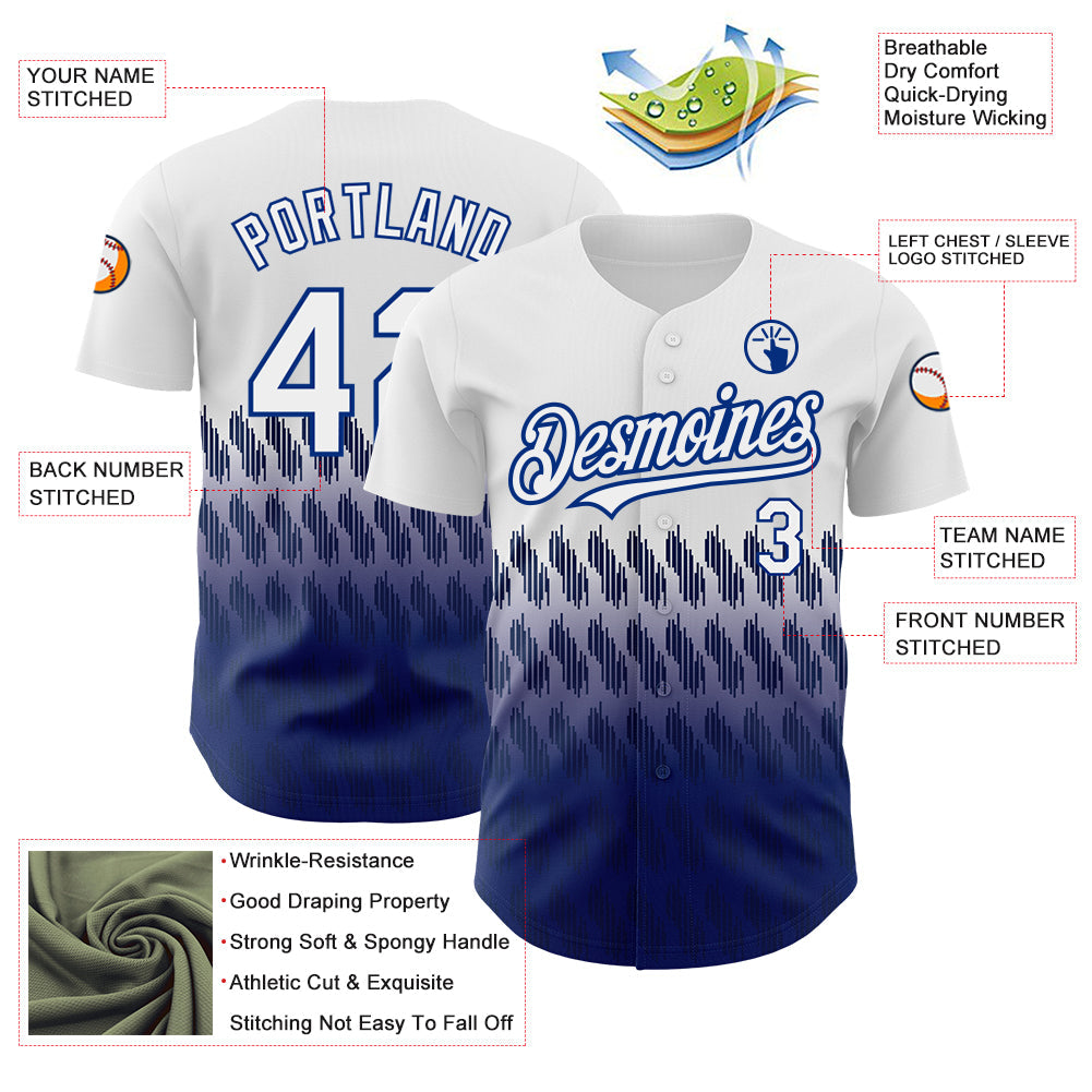 Custom White Royal 3D Pattern Design Lines Authentic Baseball Jersey - Sky-Custom