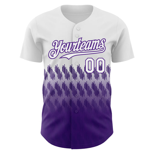 Custom White Purple 3D Pattern Design Lines Authentic Baseball Jersey - Sky-Custom