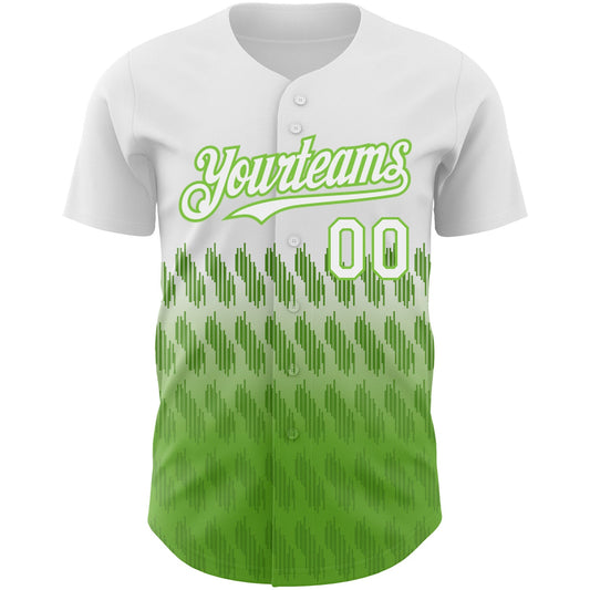 Custom White Neon Green 3D Pattern Design Lines Authentic Baseball Jersey - Sky-Custom