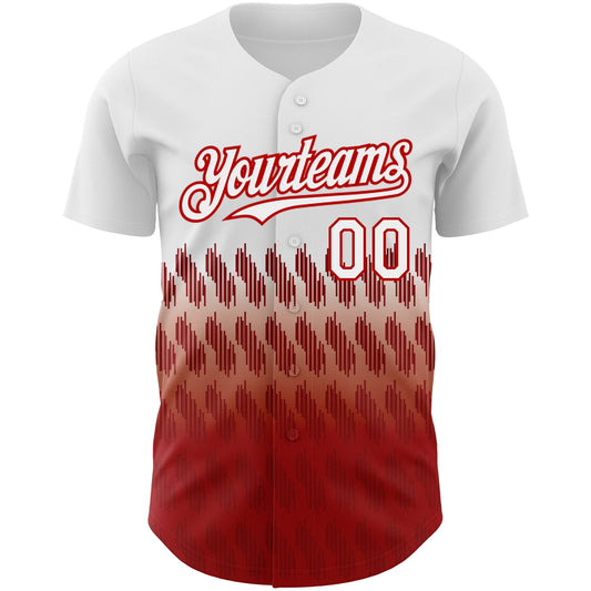 Custom White Red 3D Pattern Design Lines Authentic Baseball Jersey - Sky-Custom