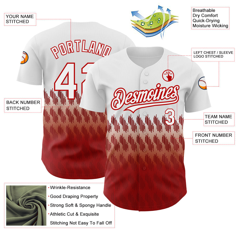 Custom White Red 3D Pattern Design Lines Authentic Baseball Jersey - Sky-Custom