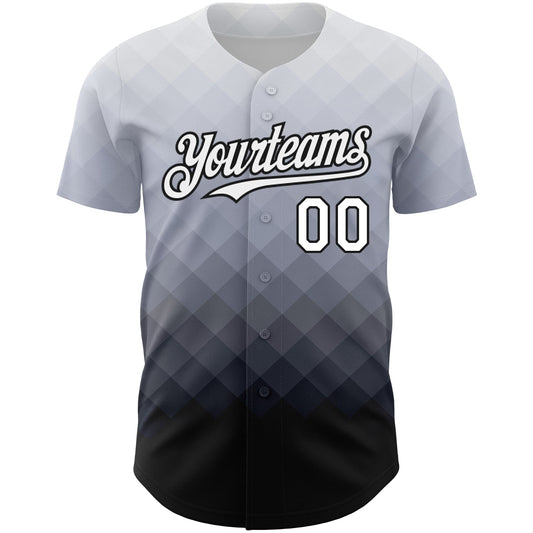 Custom Gray White-Black 3D Pattern Design Gradient Square Shape Authentic Baseball Jersey - Sky-Custom