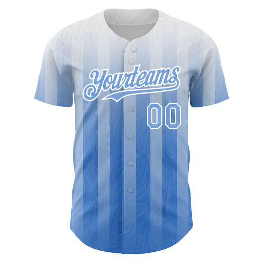 Custom White Light Blue 3D Pattern Design Stripes Authentic Baseball Jersey - Sky-Custom