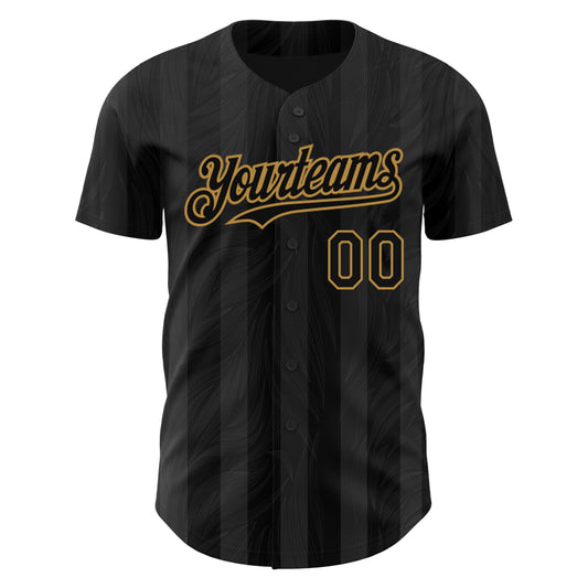 Custom Black Old Gold 3D Pattern Design Stripes Authentic Baseball Jersey - Sky-Custom