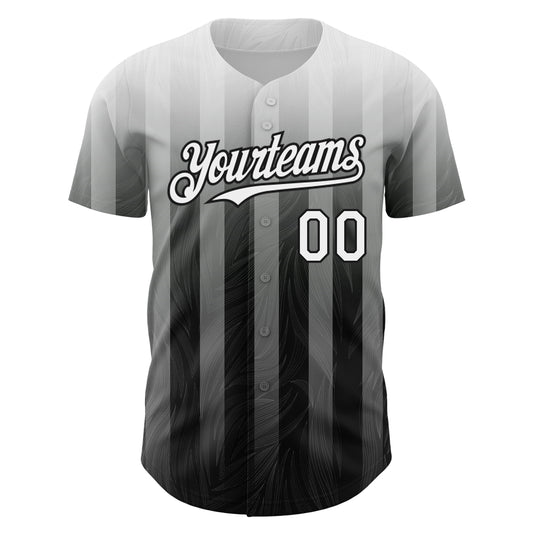 Custom Gray White-Black 3D Pattern Design Stripes Authentic Baseball Jersey - Sky-Custom