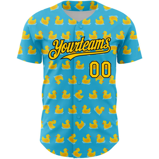 Custom Sky Blue Yellow-Black 3D Pattern Design Duck Authentic Baseball Jersey - Sky-Custom