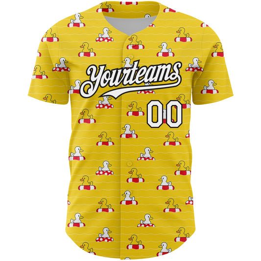 Custom Yellow White-Black 3D Pattern Design Duck Authentic Baseball Jersey - Sky-Custom
