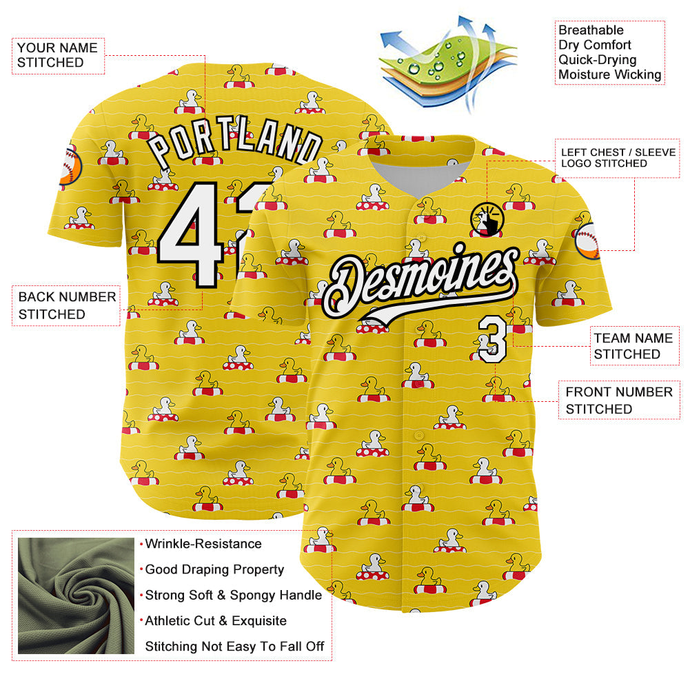 Custom Yellow White-Black 3D Pattern Design Duck Authentic Baseball Jersey - Sky-Custom