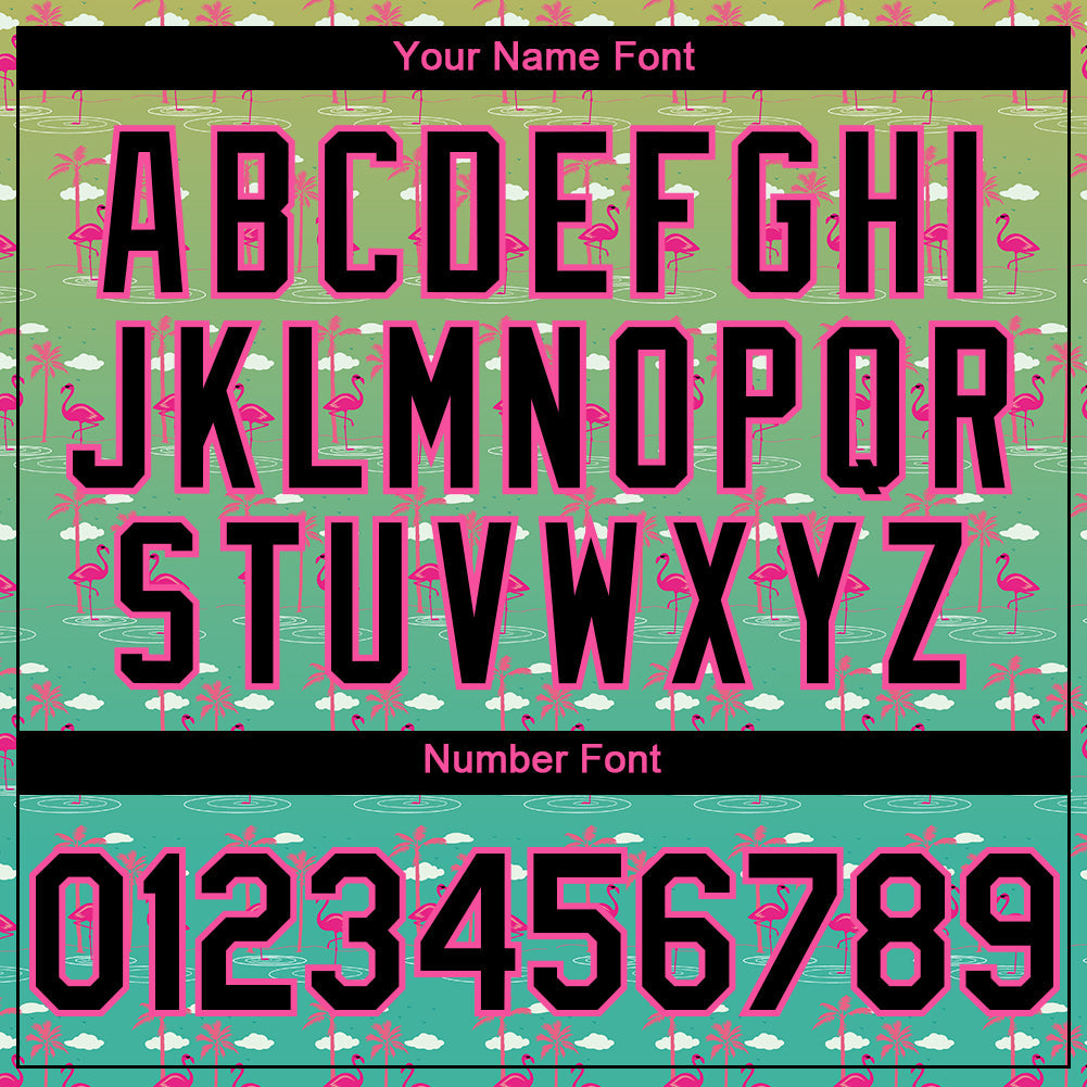 Custom Green Black-Pink 3D Pattern Design Tropical Hawaii Palm Trees And Flamingo Authentic Baseball Jersey - Sky-Custom