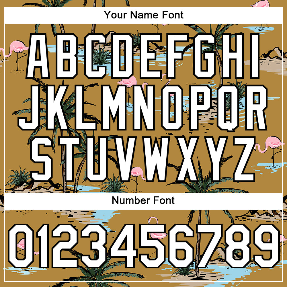 Custom Old Gold White-Black 3D Pattern Design Tropical Hawaii Palm Trees Authentic Baseball Jersey - Sky-Custom