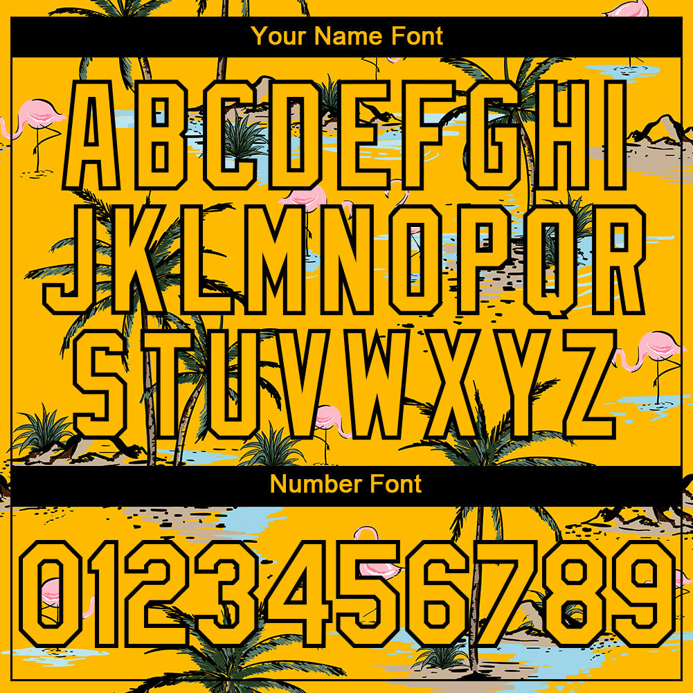 Custom Yellow Black 3D Pattern Design Tropical Hawaii Palm Trees Authentic Baseball Jersey - Sky-Custom