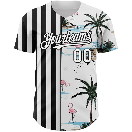 Custom White Black 3D Pattern Design Tropical Hawaii Palm Trees Authentic Baseball Jersey - Sky-Custom