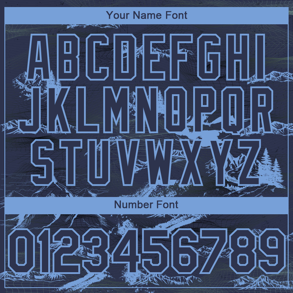 Custom Navy Light Blue 3D Pattern Design Mountain Authentic Baseball Jersey - Sky-Custom