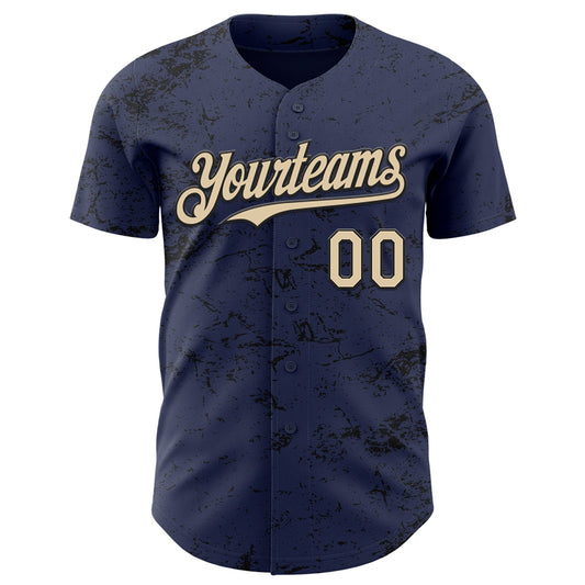 Custom Navy City Cream-Black 3D Pattern Design Abstract Splatter Texture Authentic Baseball Jersey - Sky-Custom