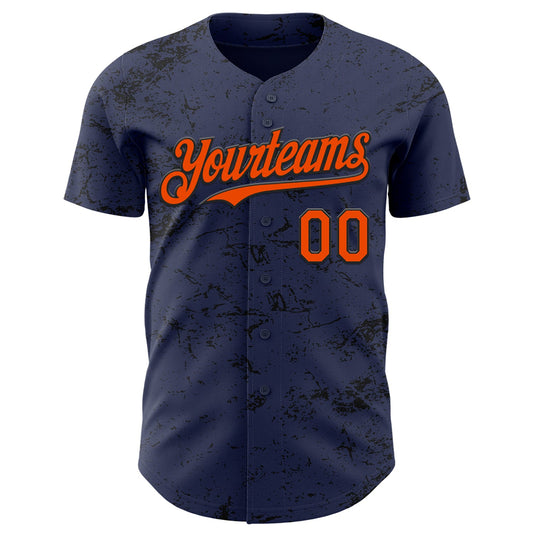 Custom Navy Orange-Black 3D Pattern Design Abstract Splatter Texture Authentic Baseball Jersey - Sky-Custom